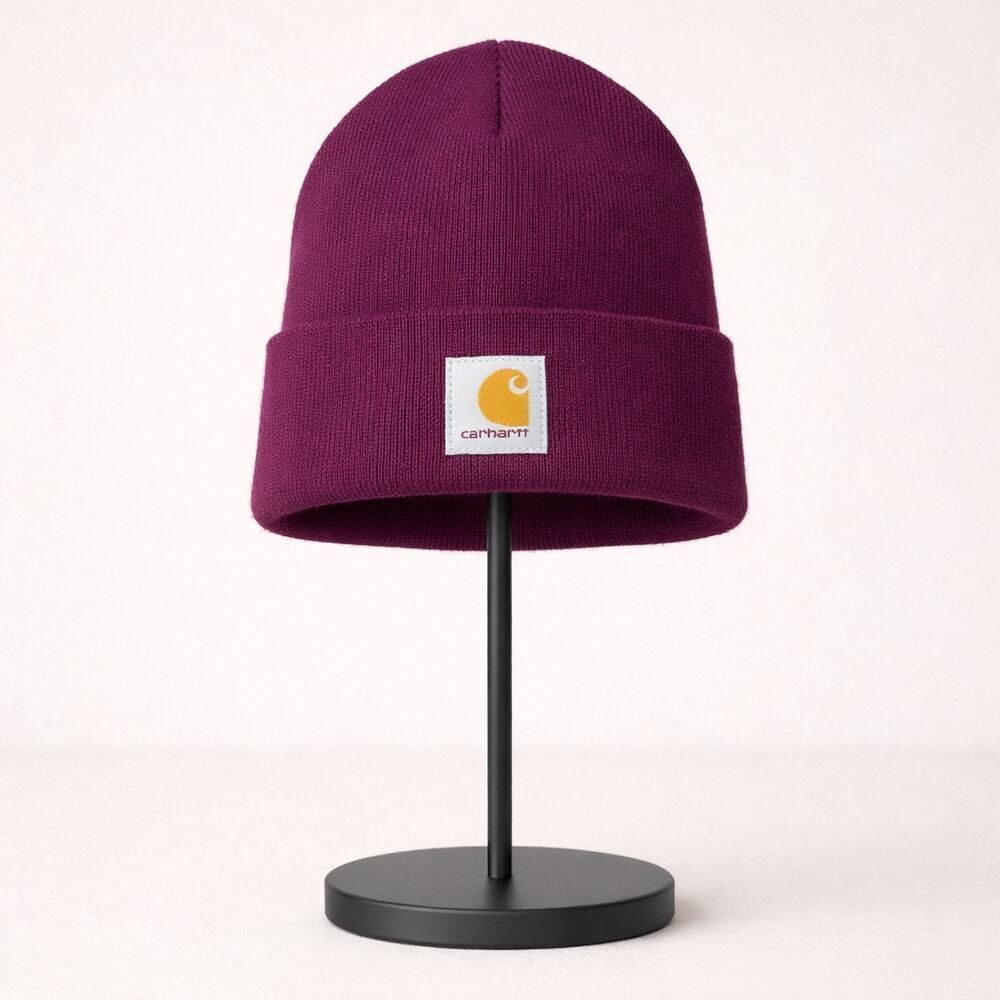 New Carhartt Youth Burgundy Maroon Cuffed Logo Hat Beanie OS